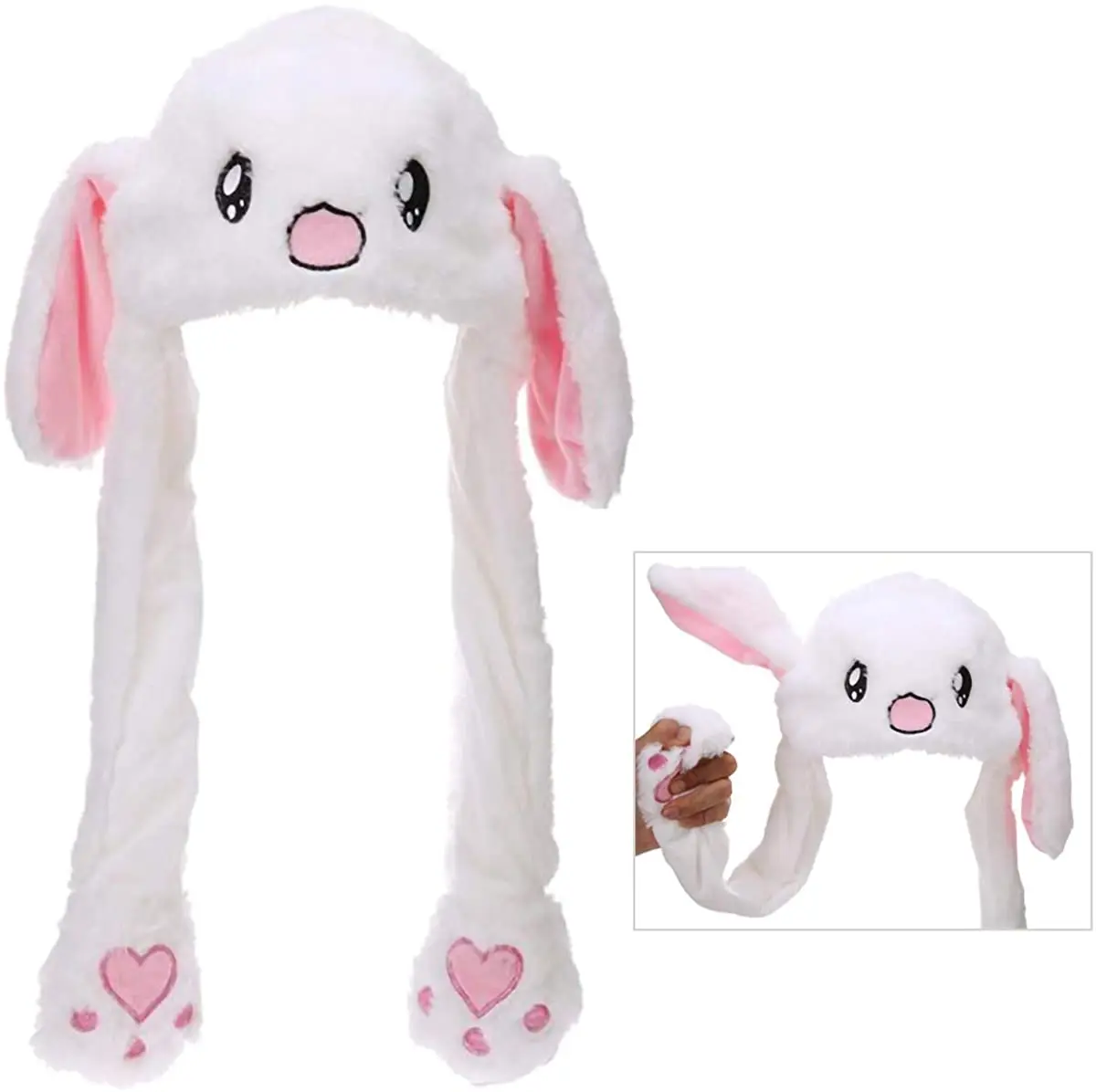 Bunny Moving Ears Hat Cute Ear Hat jumping up Funny Toy Cap Cartoon Rabbit Easter Plush Hat Girls Kids Cosplay Party Cap Adult