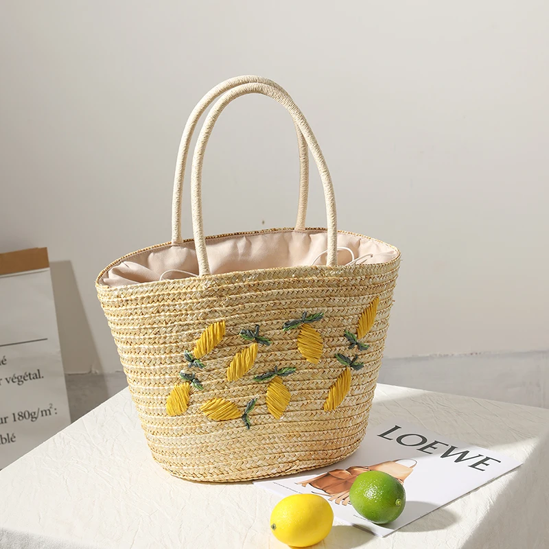 Women\'s shoulder bag for Summer straw woven holiday beach bag 2022 new simple alphabet embroidered handbag large capacity