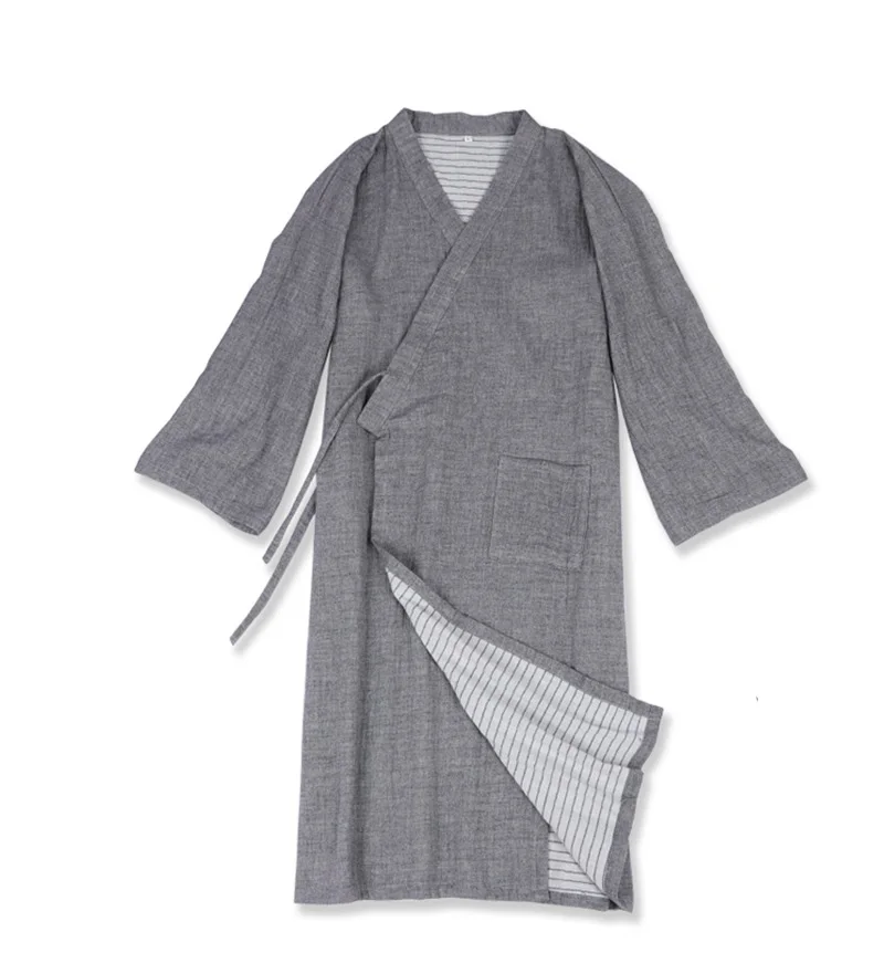 Japanese Style Traditional Soft Cotton Linen Loose Robe Pajamas Kimono Long Bathrobe Gown Sleepwear Vintage Ethnic Home Clothes