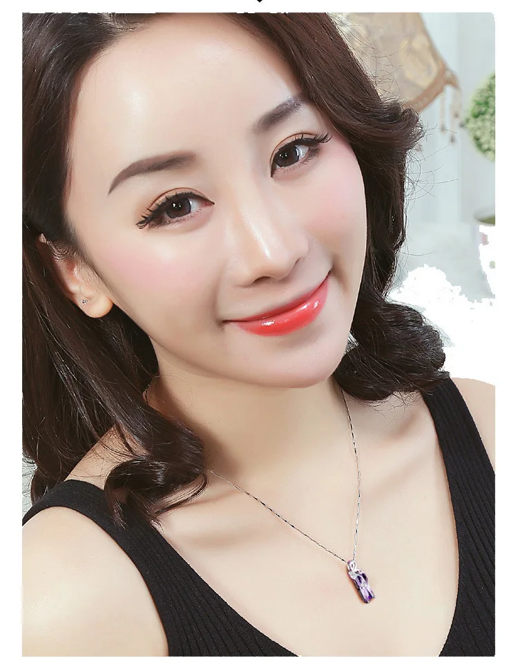 Real S925 Sterling Silver 45cm Necklace Pendant Women Lock Chain Purple Natural Amethyst Jewelry Colgante De Pierscionk Jewelry