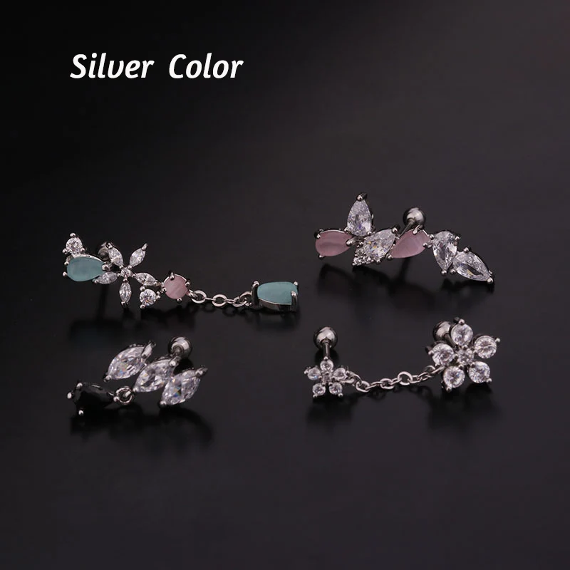 20G Stainless Steel Cubic Zirconia Long Tassel Piercing Tiny Ear Daith Tragus Cartilage Piercing Jewelry Stud Earring Jewelry