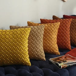 Funda de cojín de gamuza sintética suave para el hogar, cubierta de almohada decorativa, patrón tejido, sólido amarillo, marrón, rojo oscuro, 45x45cm/30x50cm