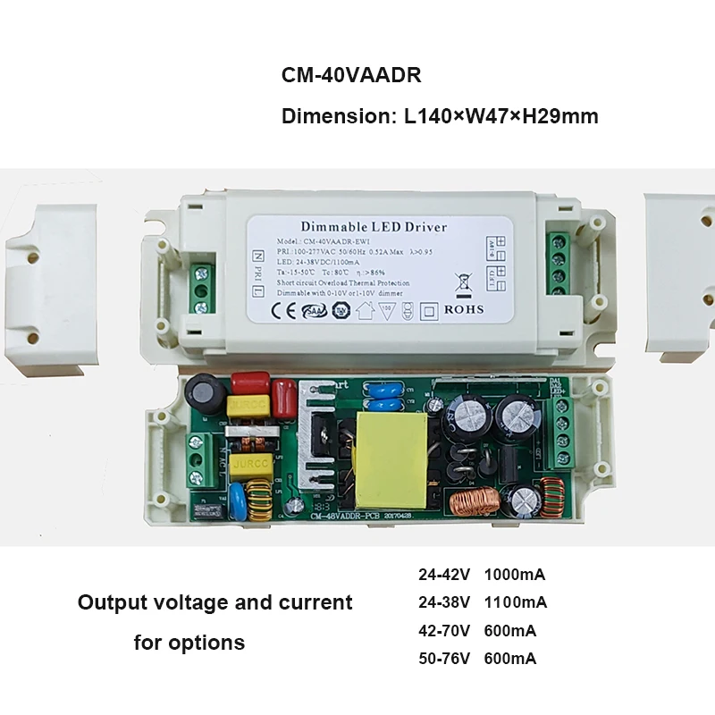 100-270V LED Driver CC Dimmable Signal 0-10V 1-10V Flicker Free Transformer 300ma 600ma 1000ma 1200ma 1500ma 8W-70W Powered