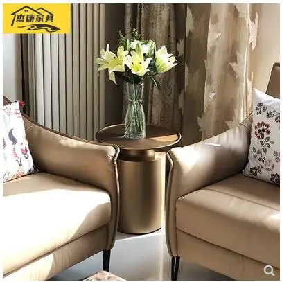 Nordic round side stainless steel small coffee table Italian minimalist living room corner light luxury combination corner cabin