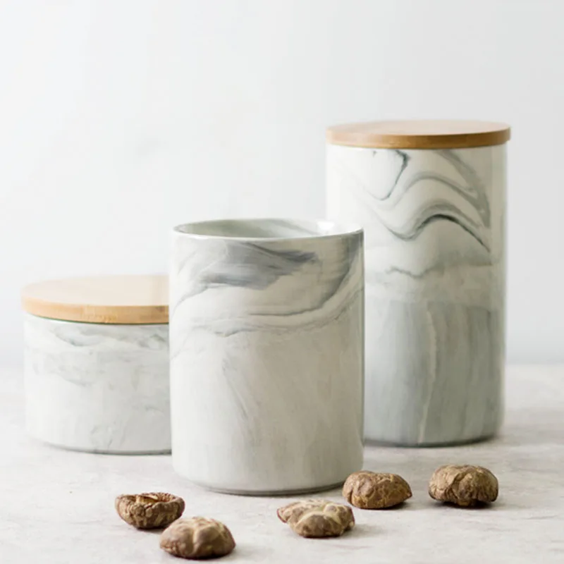 

Marble Texture Ceramic Storage Jars with Lid Seal Tea Caddy Grain Dispenser Coffee Bean Jar Candy Pot Living Room Decoration
