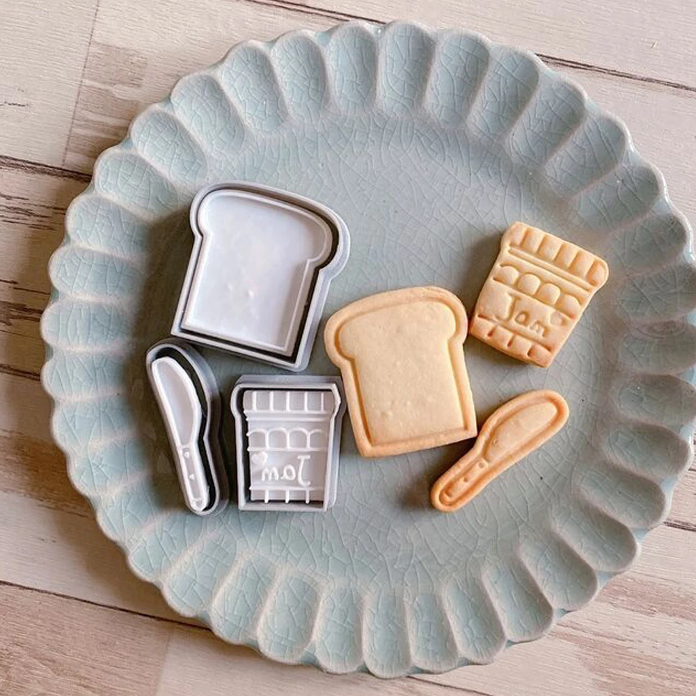 Cartoon Coffee Theme Biscuit Mold 3D Hand Pressing Coffee Pot Coffee Beans Bread Milk Jam Shape Cookie Cutter Home DIY Baking