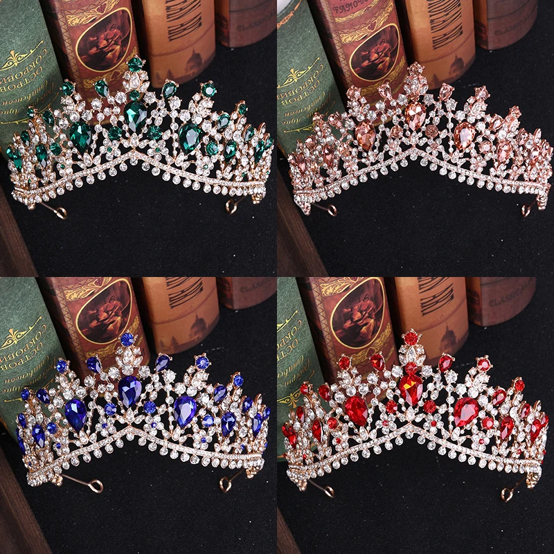 

4 Color Rhinestone Crystal Wedding Crown Bride Tiaras And Crowns Queen Diadem Pageant Gold Crown Bridal Hair Jewelry Accessories