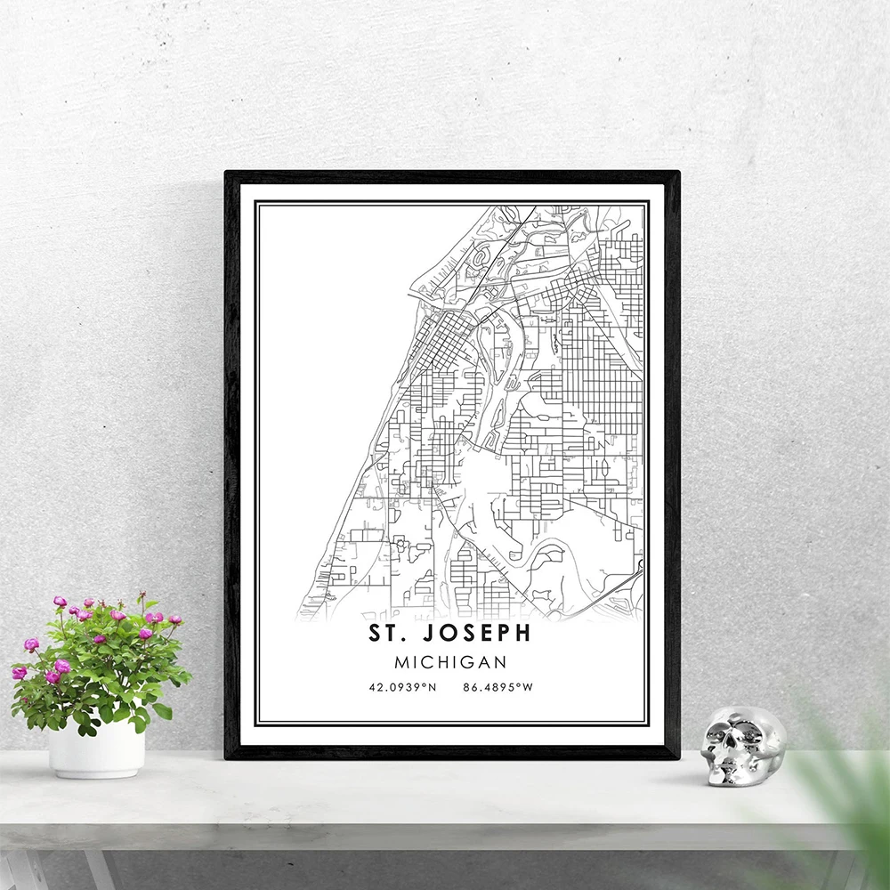 Drucke St. Joseph Michigan Street Country City Map Poster Moderne Leinwandmalerei Abstrakte Wandkunst für Wohnzimmer Home Decor