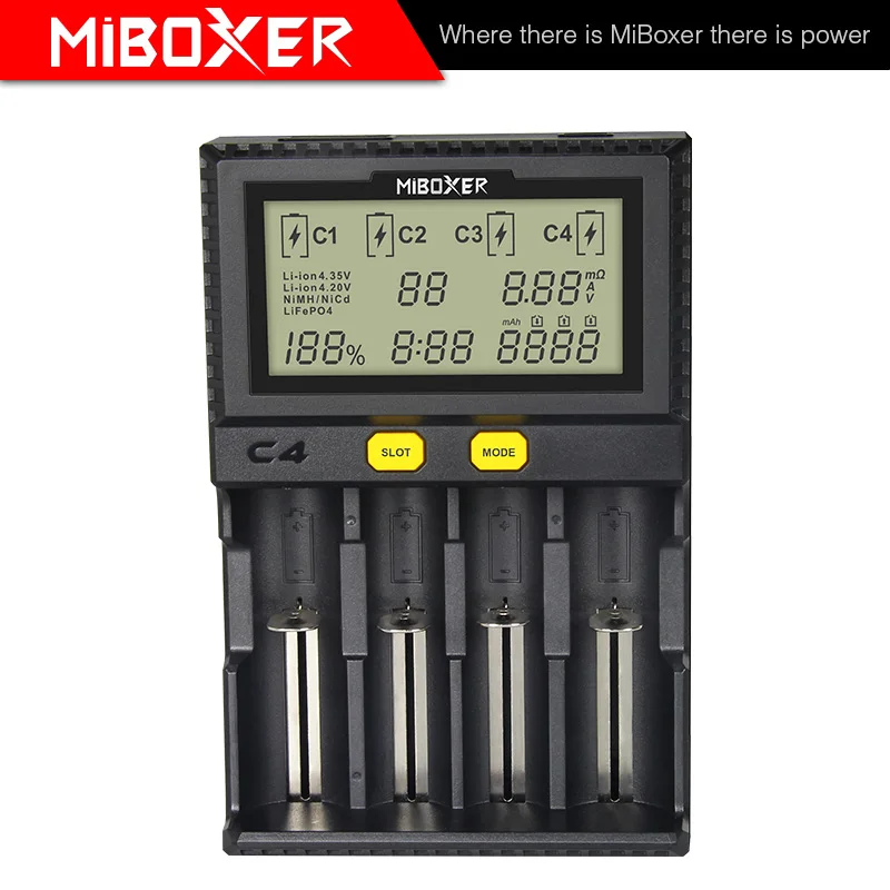 Original Miboxer C4 LCD Battery Charger for Li-ion/IMR/INR/ICR/LiFePO4 18650 14500 26650 AAA 3.7 1.2V 1.5V