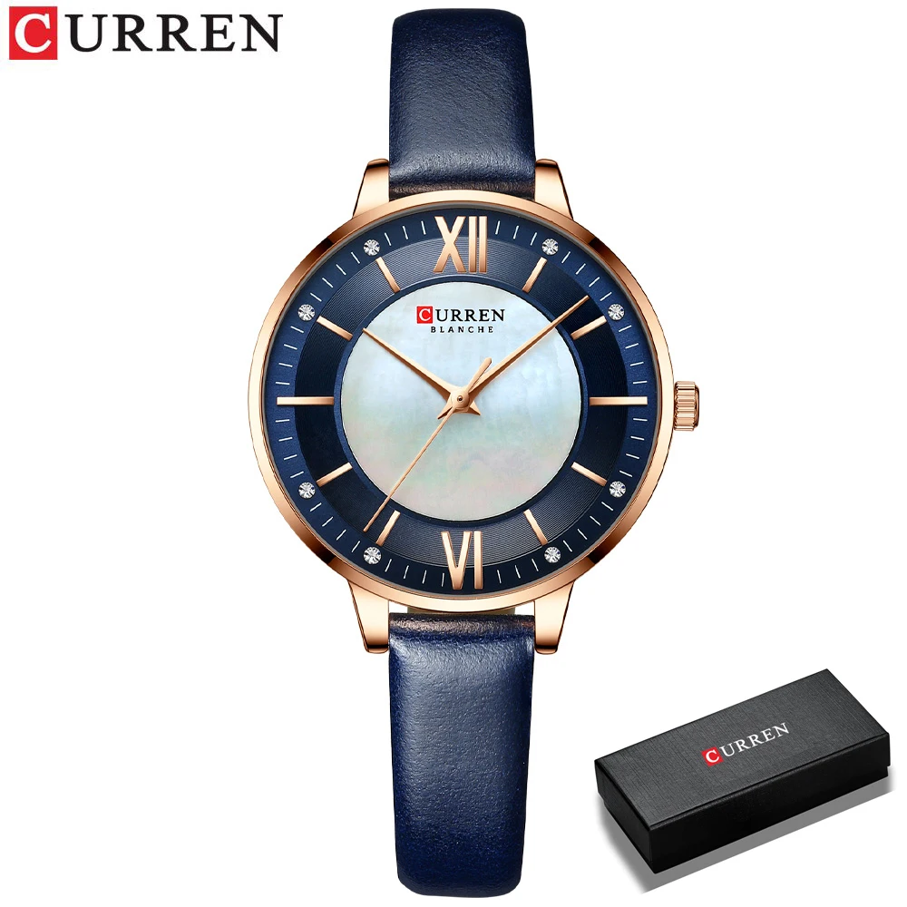 CURREN Marken-Damenuhren 2021, luxuriöse, elegante Damen-Armbanduhr mit Lederarmband, Königsblau, Часы Жukusadda 6