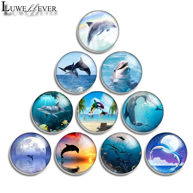 12mm 10mm 16mm 20mm 25mm 30mm 331 Dolphin Mix Round Glass Cabochon Jewelry Finding 18mm Snap Button Charm Bracelet