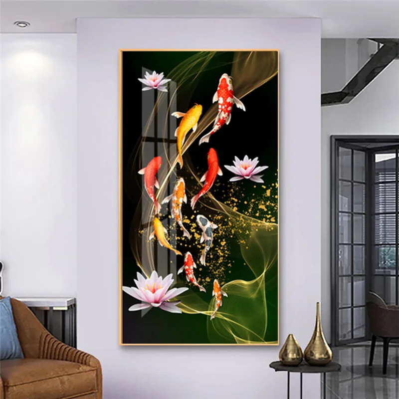 Koi Fish Feng Shui Carp Lotus Pond Canvas Painting Posters and Prints Modern Wall Art Picture for Living Room Home Decor Cuadros