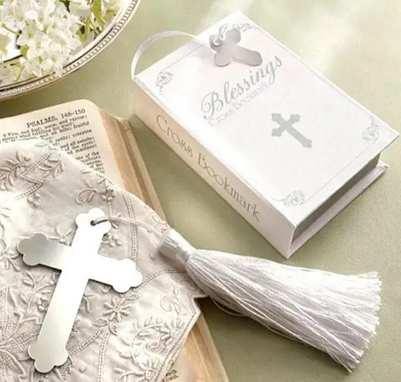 

Blessings Silver Cross Bookmark with Tassel Wedding Baby Shower Baptism Party Favors Gifts Free Shipping