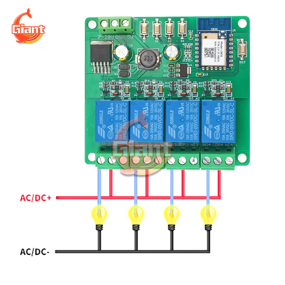 Tuya Remote WiFi Control Four-way Relay Module Mobile APP Control Smart Switch