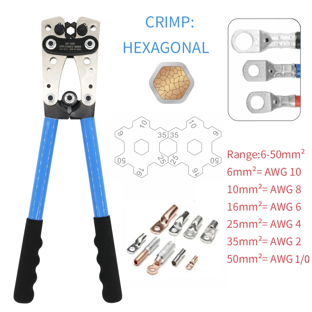 SC connector crimping tool 6-50mm Battery Cable Lug Crimping Tools Hand Electrician Pliers 22-10 Tube Terminal Crimper Plier kit