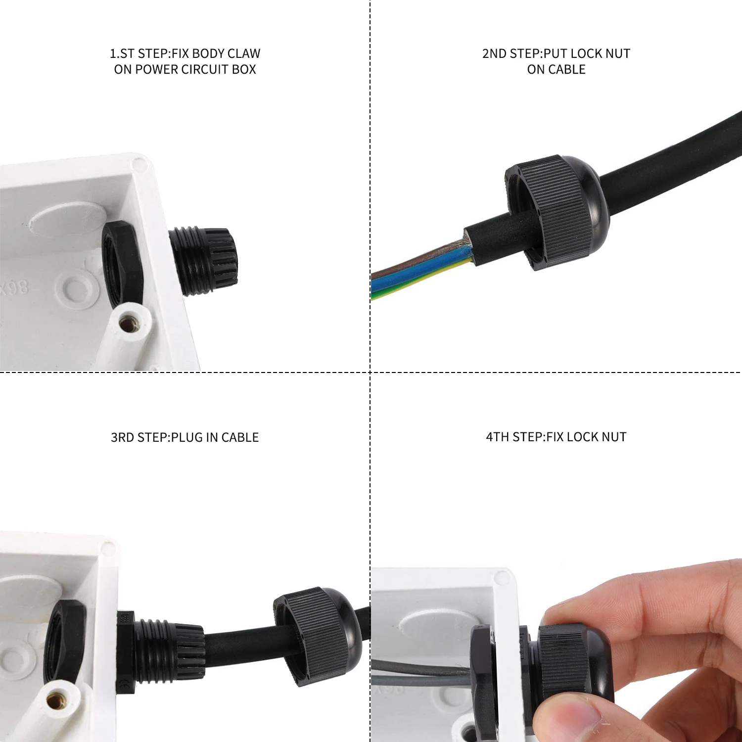 10/20 Pieces Nylon Cable Gland Kit, Waterproof Ip68 Cable Gland Joints Fixed Head Adjustable Locknut Pg7 Pg9 Pg11 Pg13.5 Pg16