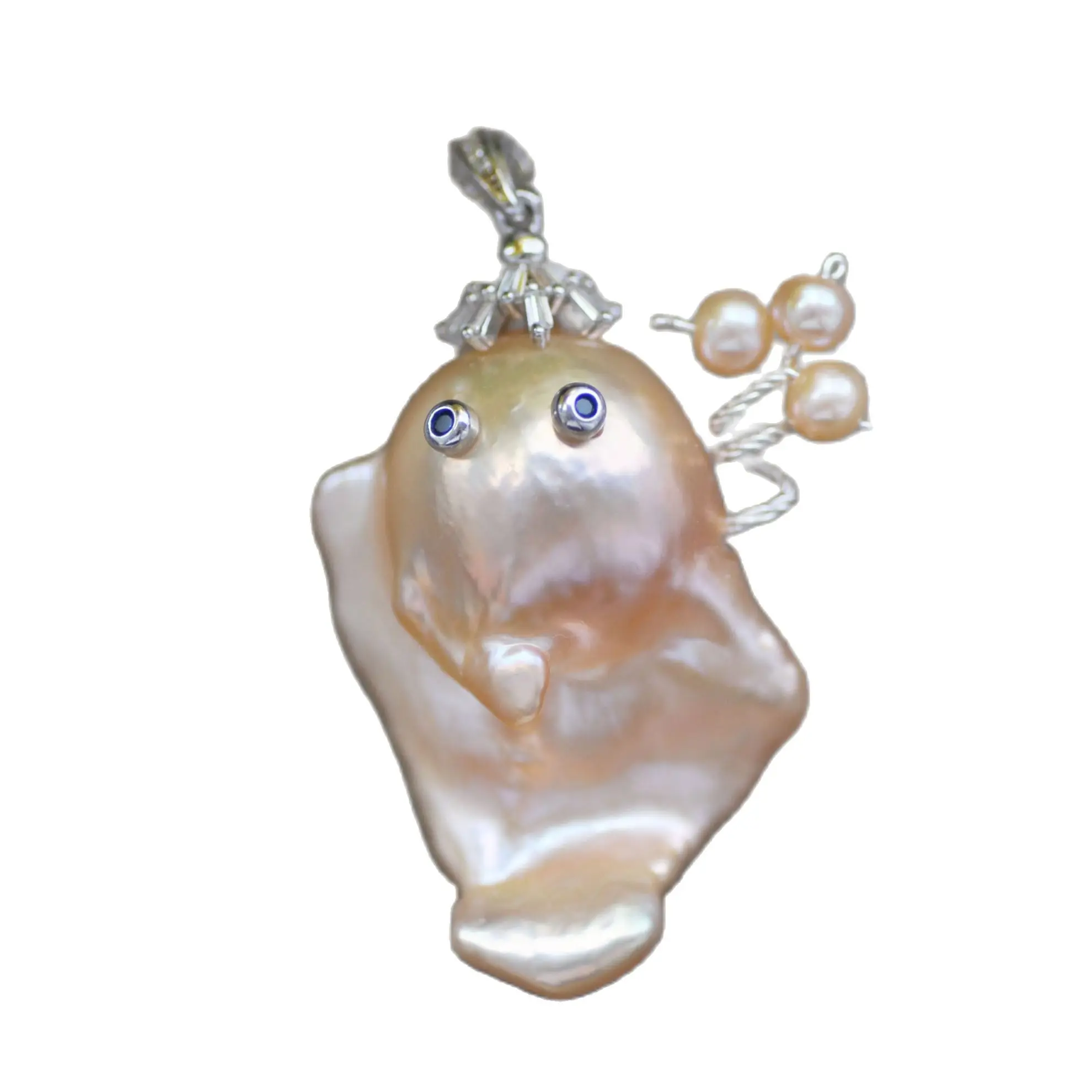 

Z11218 Halloween-Pet 34mm Pink Baroque Pearl Balloons Crown Little-devil Pendant Women Fine jewelry