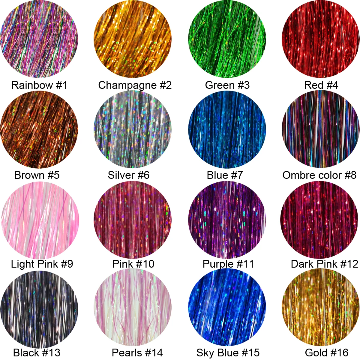 Sparkle Synthetic Hair Tinsel Holographic Glitter Colorful Laser Silk Hair Extension Gold Silk Bing Hair 90cm 200strands