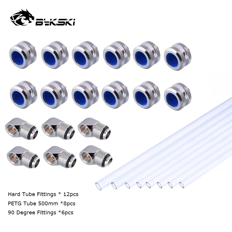 Bykski-Water Cooling Build Fittings Kit, OD 12, 14, 16mm PETG, tubo rígido, prata, preto, ouro, vermelho, branco, azul, cinza, G1, 4"