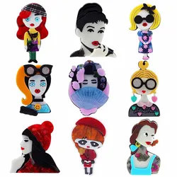 New Fashion Creative Figure Lovely Female Acrylic Brooches For Women Cartoon Elegant Lapel Pin Brooch Badge Dress Party Jewelry