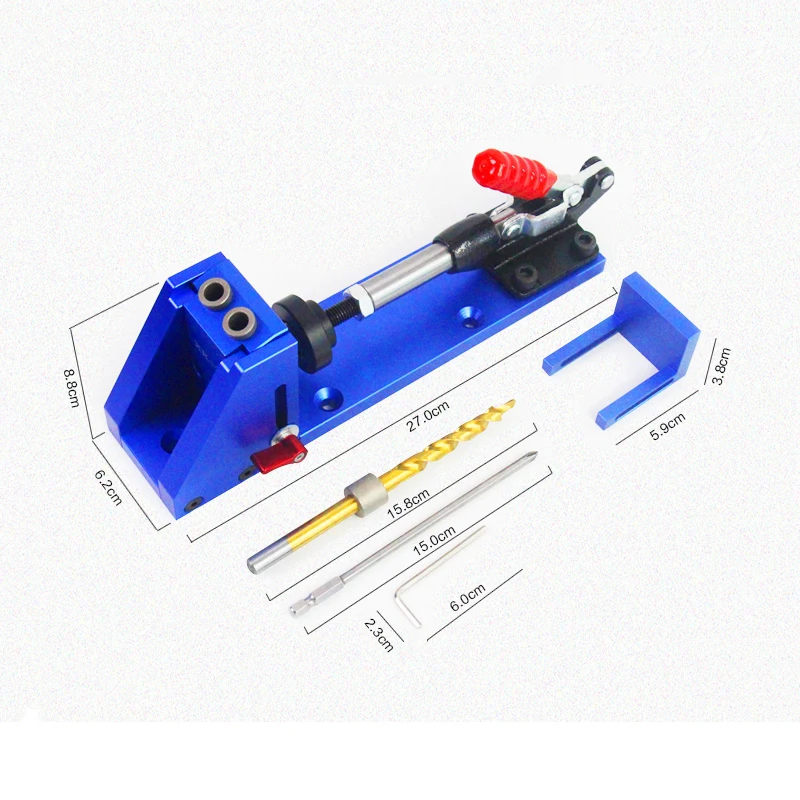 Woodworking Tool Pocket Hole Jig Woodwork Guide Repair Carpenter Kit System With Toggle Clamp and Step Drilling Bit CP527