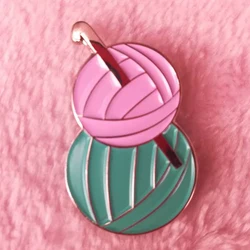 Knitting needles and yarn enamel pin knitters flair jewelry