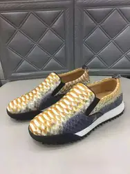 Real Genuine python skin leather men fashion shoe sneaker flat leisure shoe with cow lining gold color