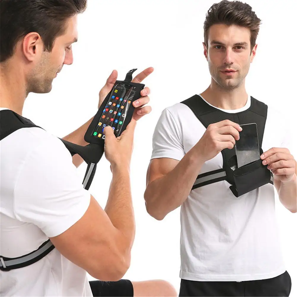 Sports Running Reflective Vest SBR Mobile Phone Backpack Jogging Shoulders ​vest Breathable Cycling Vest Waist Bag For Sports