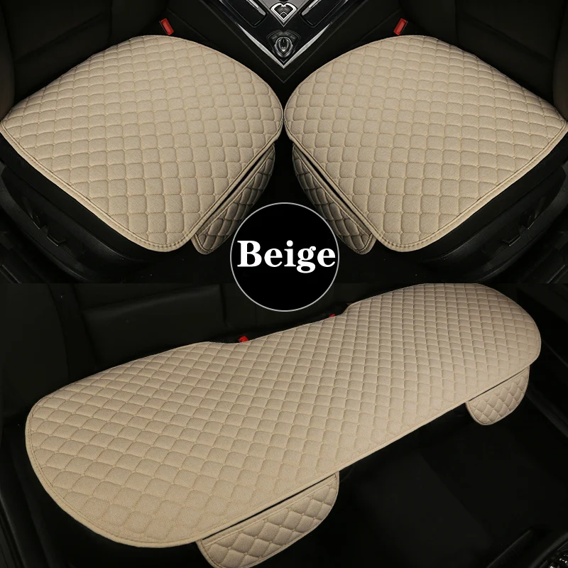 Beige Car Seat Cover With Backrest Protector Flax Front Back Rear Back Seat Cushion Pad for Auto Interior Truck Suv or Van