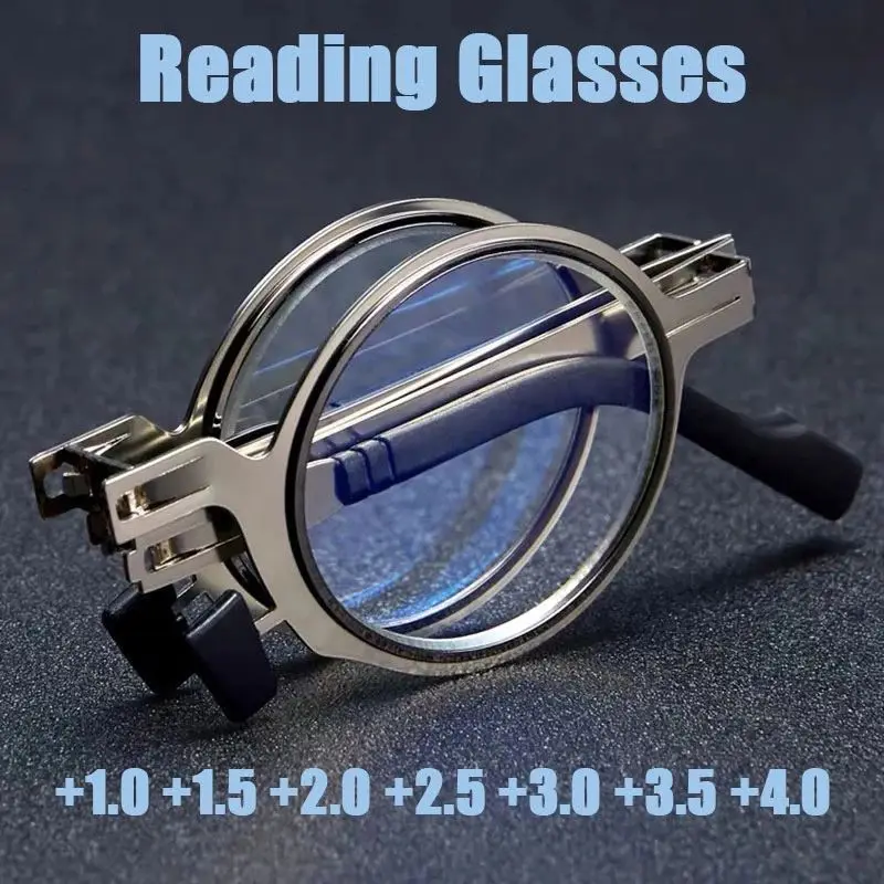 

Round Metal Frame Foldable Reading Glasses Men Women Anti Blue Light Rays Blocking Presbyopia Farsighted Eyeglasses 1.5