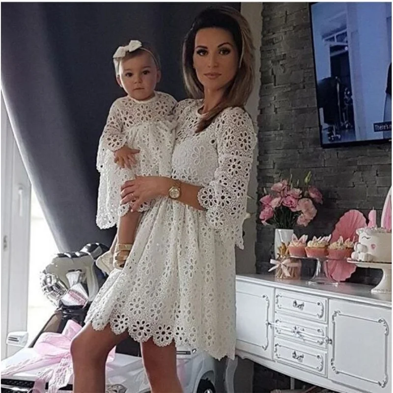 Mom and Daughter Dress Spring Fashion Mother Daughter Dresses Family Matching Cotton Outfits Girls Baby Clothing 1-9 Years Old