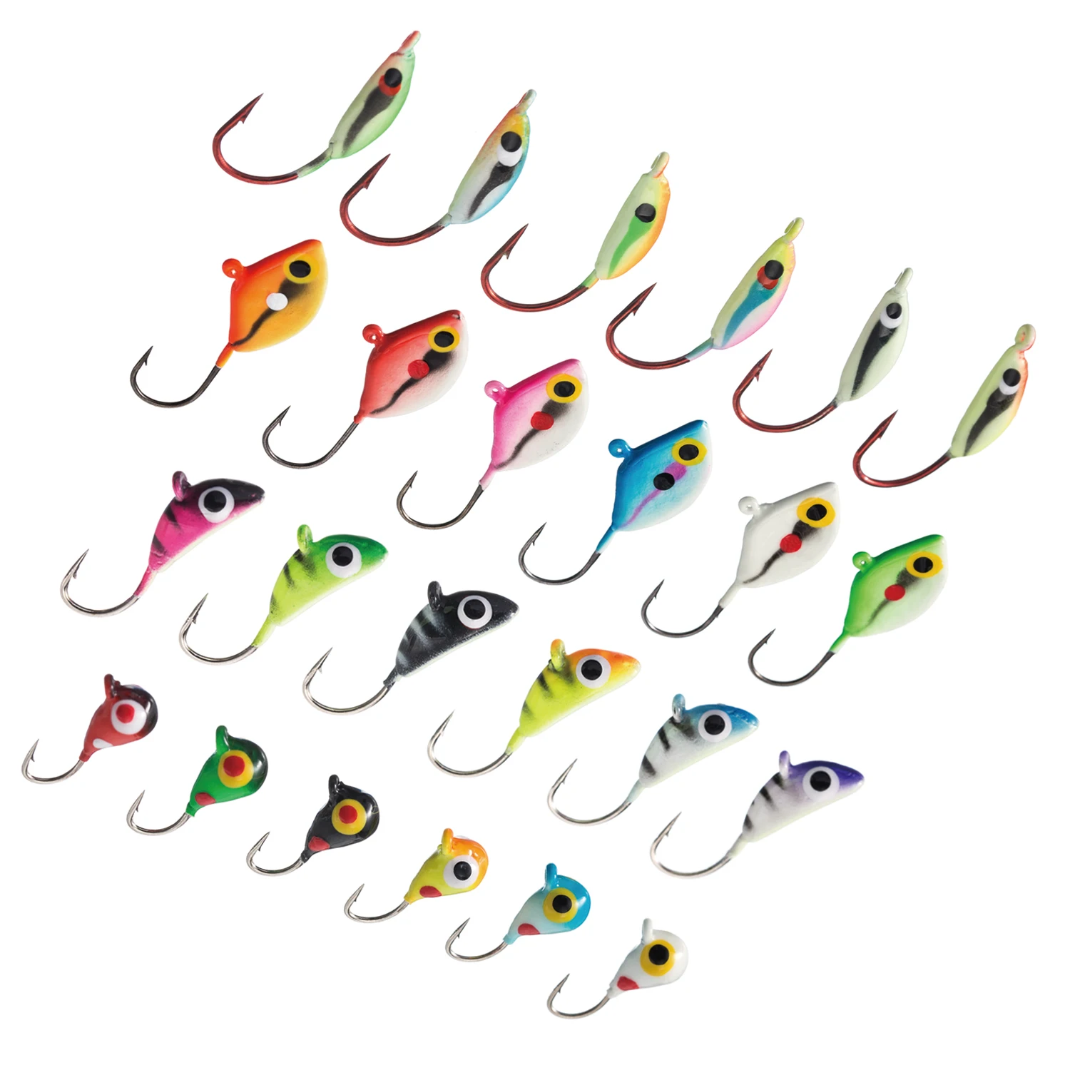 Bassdash Ice Fishing Lure Kit Glowing Paint Jigs for Winter Ice Jigging Crappie Sunfish Perch Walleye Pike, 24pcs