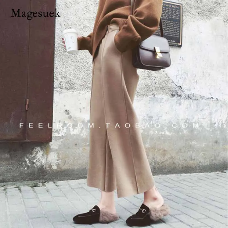 

2020 Female Nine Pants High Waist Loose Trousers Elegant Fashion Winter New Women Pants Thick Woolen Straight Pants 1792 50