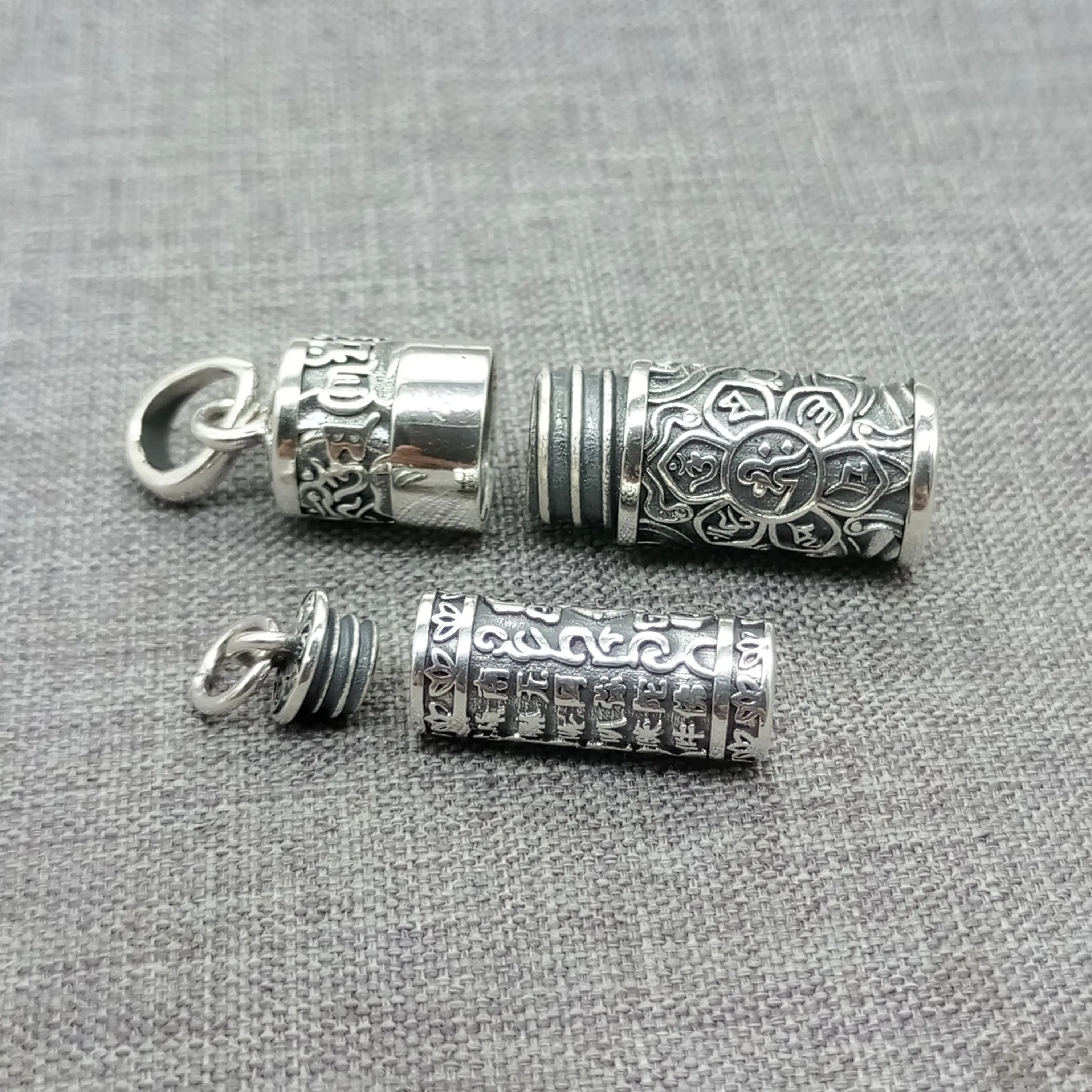 990 Fine Silver Om mani padme hum Locket Pendant Prayer Memory Wish Box for Necklace