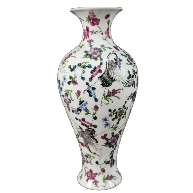 Chinese Old Porcelain Pastel Crane Pattern Luminous Bottle Vase