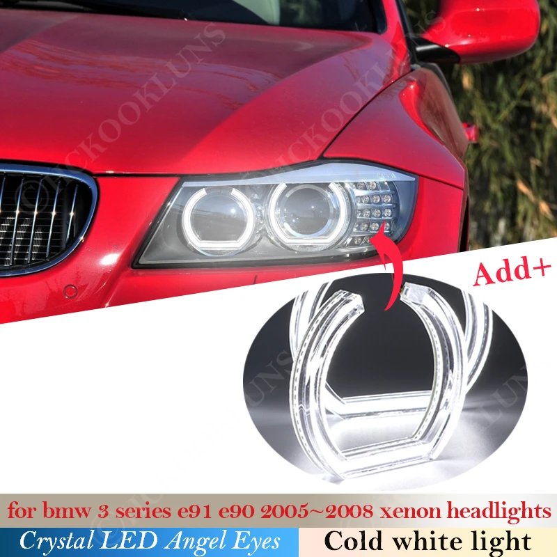 

For BMW 3 Series E91 E90 2005 2006 2007 2008 DTM Style Crystal LED Angel Eyes Halo Rings Light kits Xenon headlight Car styling