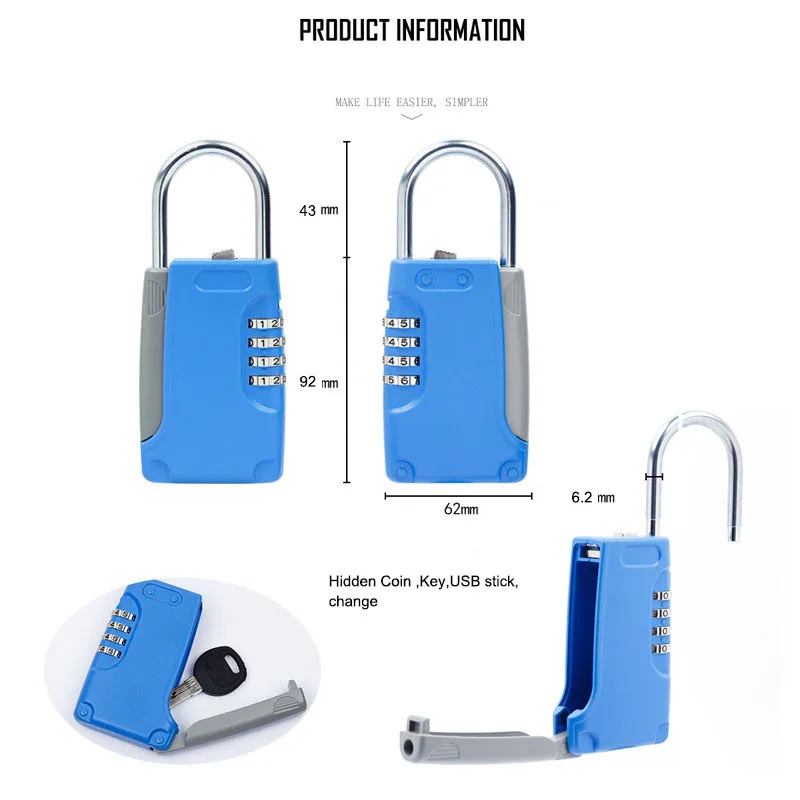 Free Installation Key Safe Padlock Hidden Key Storage Box, Security Password Locker Stainless Steel Key Box For Home Company