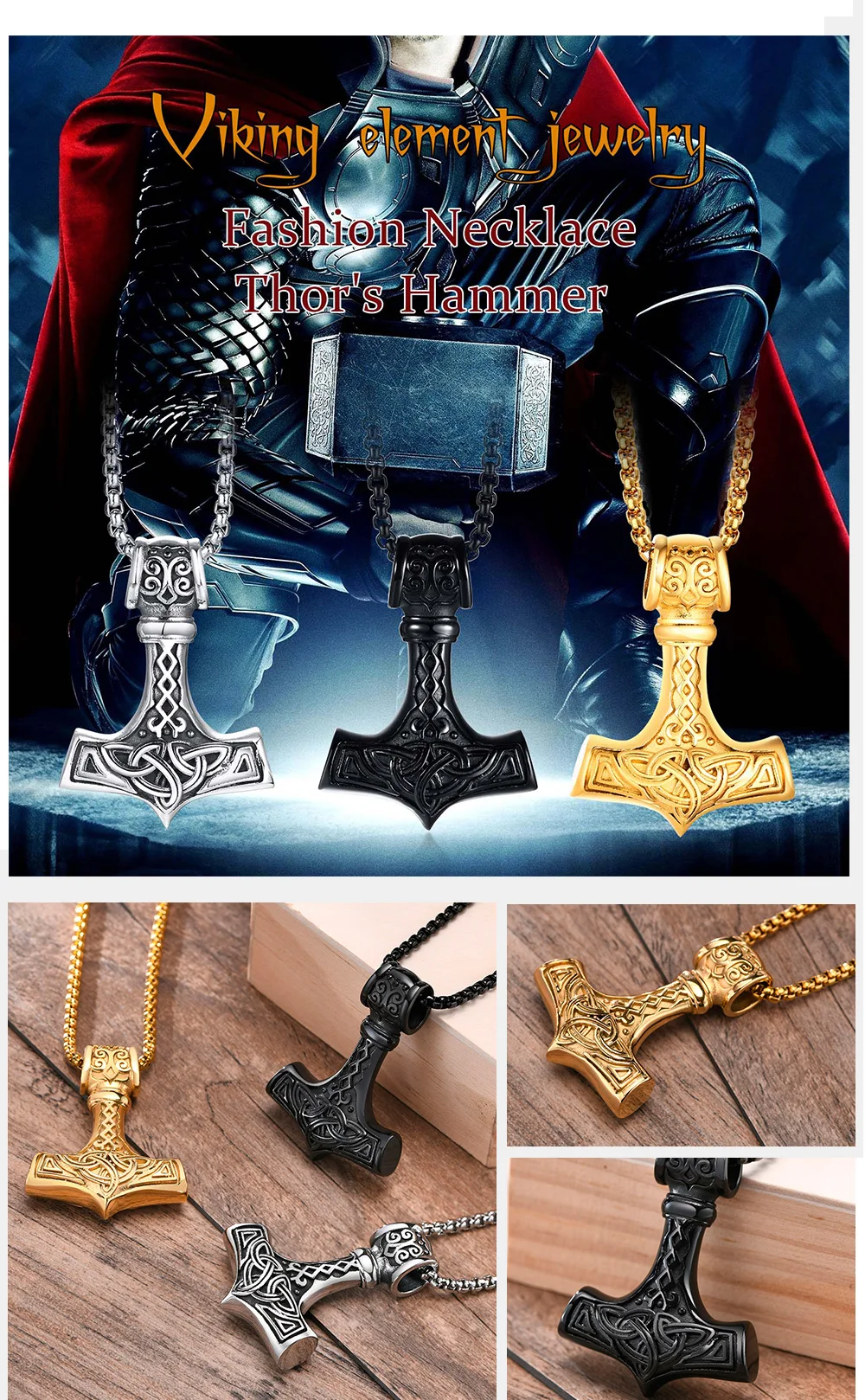 Viking Mjolnir Halskette, thors Hammer Anhänger, Edelstahl Viking Halskette, Viking Schmuck, Festigkeit Amulett, nordischen Mythologie – Detail 3
