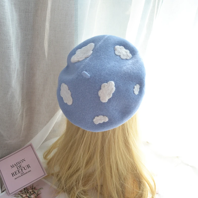 high quality Handmade wool felt fresh and lovely Japanese cloud Duobei Lei cap hat