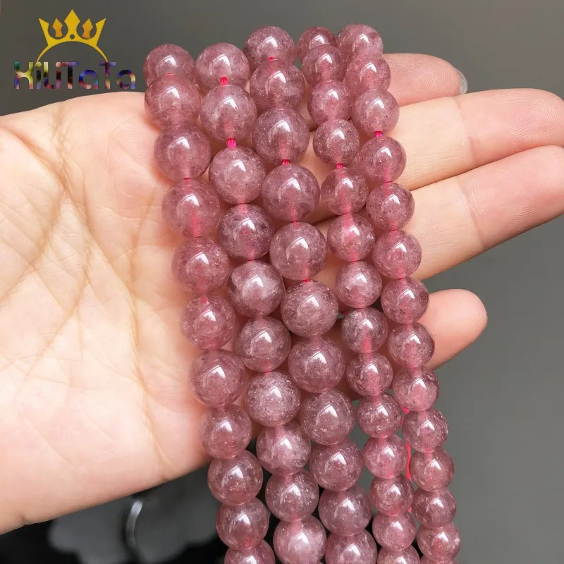 AA Natural Stone Beads Strawberry Quartz Round Loose Spacer Beads For Jewelry Making DIY Bracelet Accessories 7.5inches 6/8/10mm