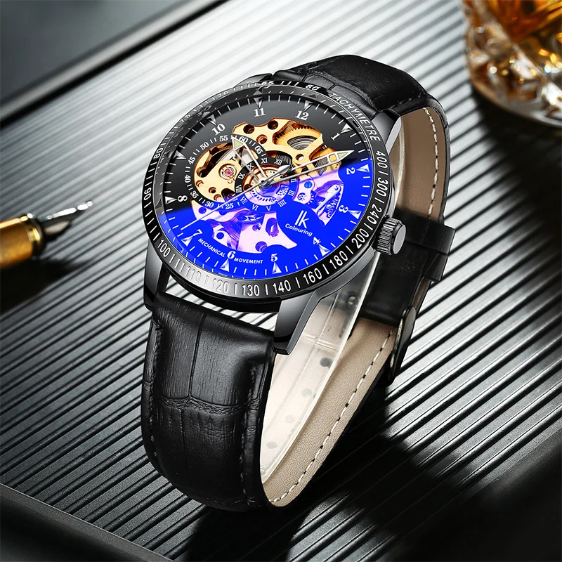 IK Colouring Automatic Watch for Men Mechanical Wristwatches Luxury Skeleton Relogio Masculino Watches