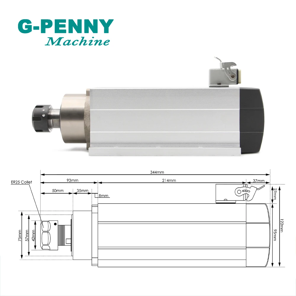 220V 3.5kw ER25 Air Cooled Spindle 4bearings CNC motor ceramic ball bearing high accuracy Air Cooling motor spindle High Quatity