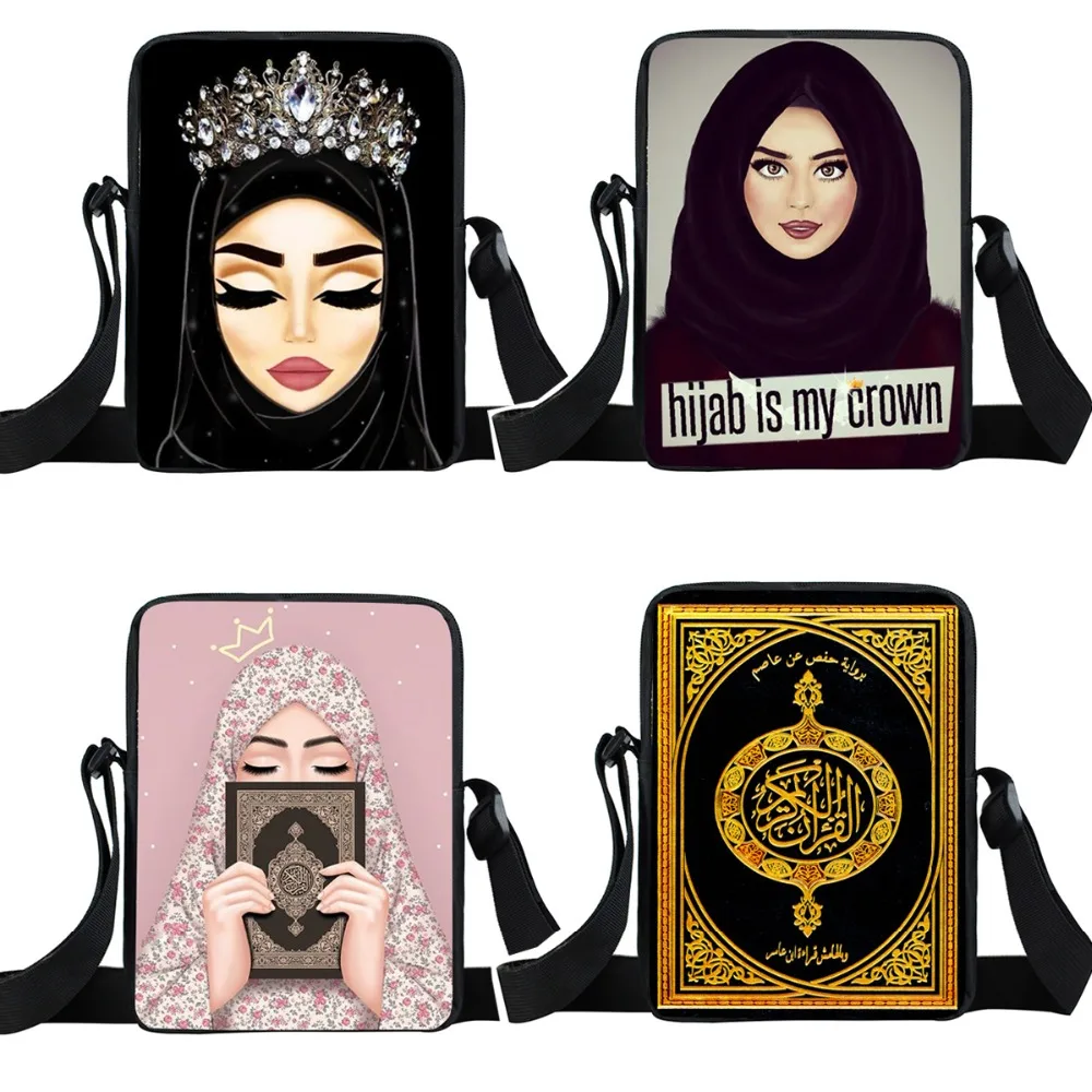 Hijab Face Muslim Islamic Gril Eyes Print Small Shoulder Bag Women Handbag Casual Totes Teenager Girls Crossbody Bags Bookbag