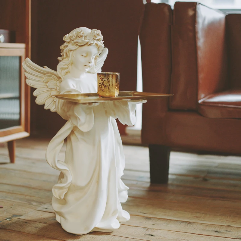 GY Angel Retro Welcome Large Floor Ornaments Tray Home Decoration Soft Decoration Gift Living Room Props