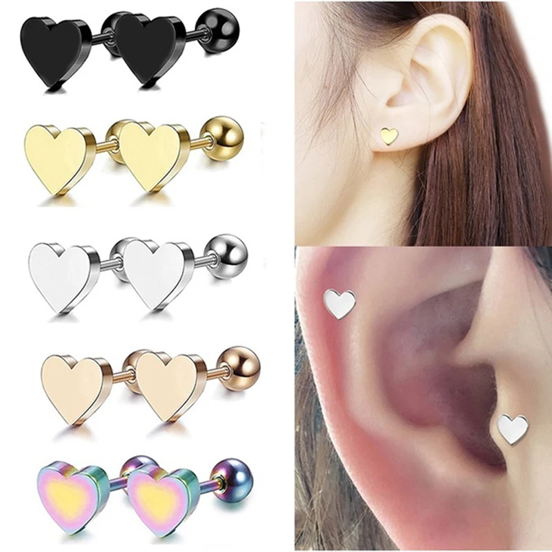 1 Pc Women Punk Ear Labrets Lip Body Cartilage Helix Heart Barbell Bar Earrings Surgical Steel Stud Earrings Piercing Jewelry