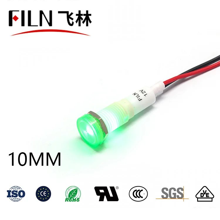 FILN 10mm 12v 24v 220v 110v  Signal Lamp Led Indicator Light With Various Length For Oven