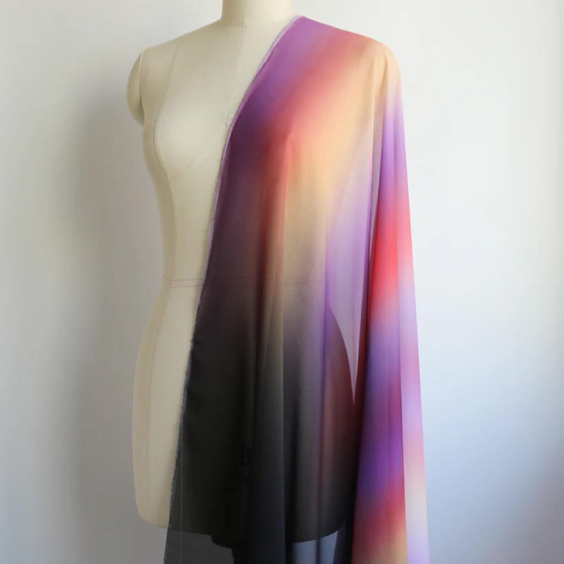 Neu Eingetroffen: Imitierter Seidenstoff 100D Chiffon, Farbenfroher Kleiderstoff, Farbverlauf-Chiffon, Transparenter Stoff – Detail 3