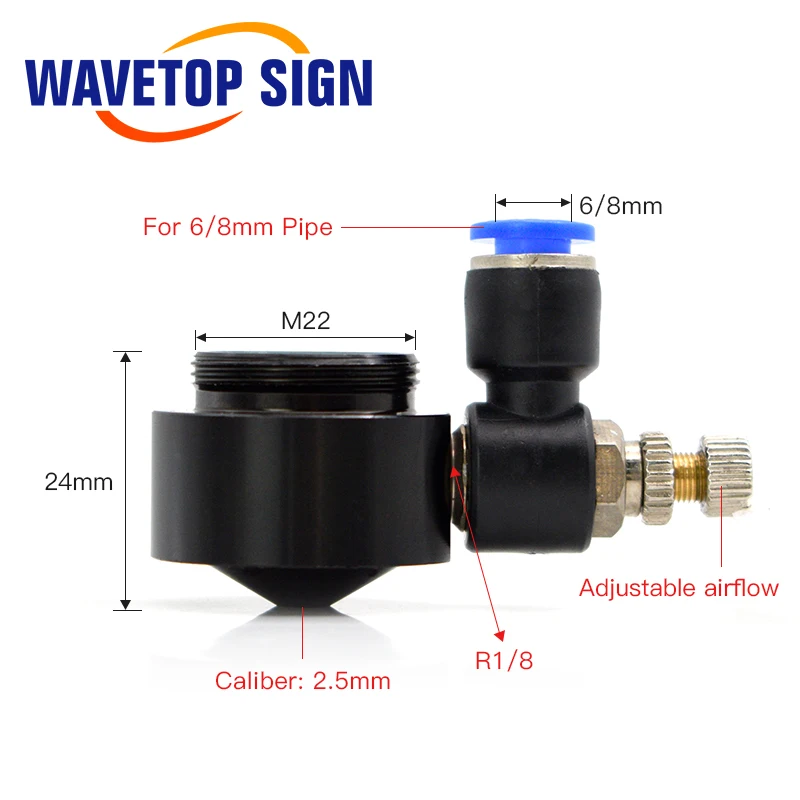 فوهة هواء WaveTopSign لعدسة التركيز Dia.20x38.1mm فوهة قصيرة Co2 مع تركيب لآلة القطع بالليزر CO2 برأس الليزر