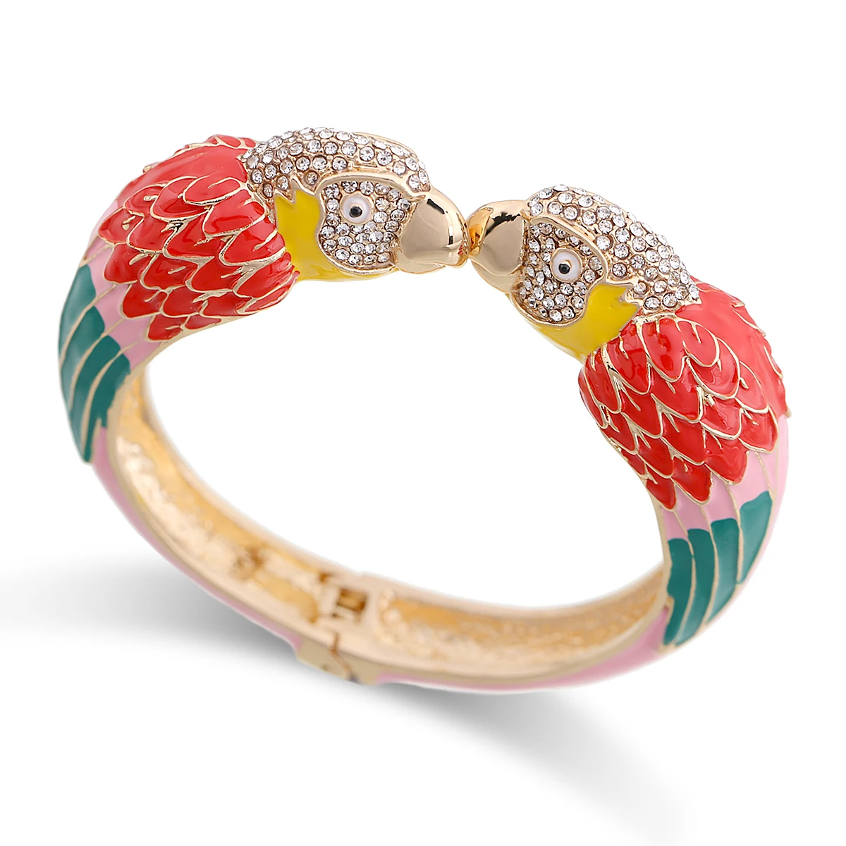 Trendy Double Macaw Heads Enamel Cuff Bracelet Statement Bangle for Women Gold Plated Animal Parrot Bracelet Pulseira 3328