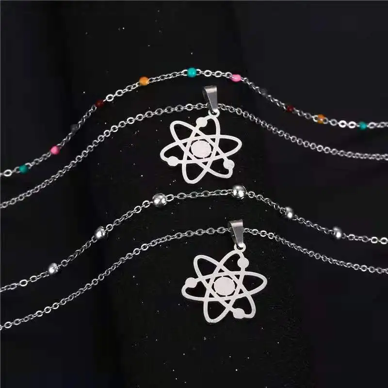 Wholesale 10 New Solar System Universe Double Necklace Planetary Pendant Color Drip Stainless Steel Girl Lady Fashion Jewelry